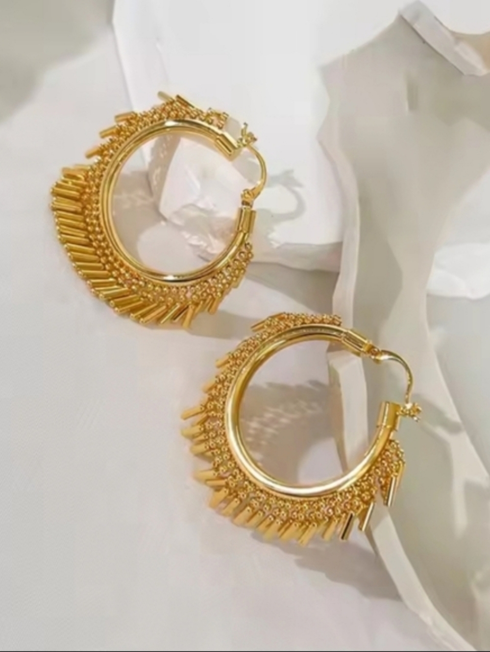 New! Gold Refined Fringe Hoop Earrings Gold Plated • (2010) NWOT